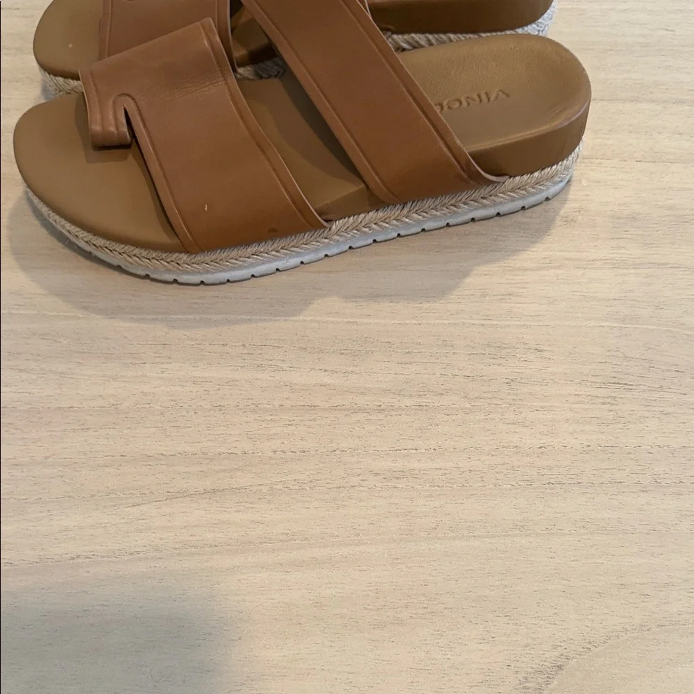 Vince Leather Espadrille Platform Slide Sandals Brown Size 7 - Picture 3 of 6